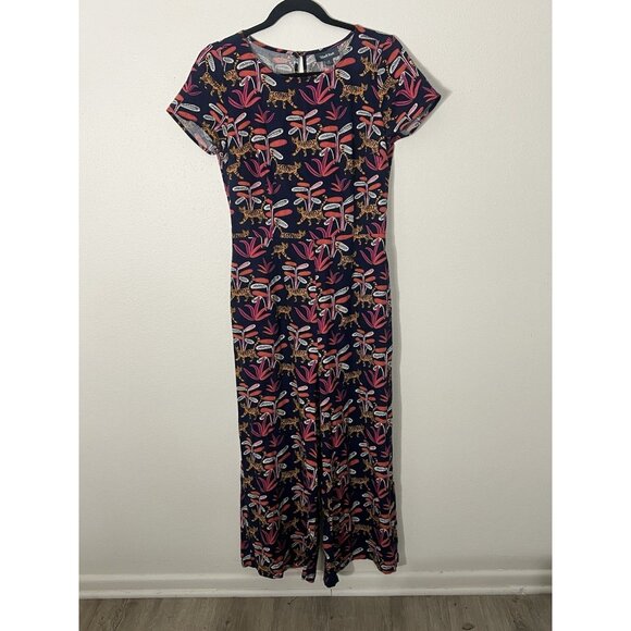 ModCloth Bold Notion Cat Jumpsuit Size Small Linen Blend Colorful - Picture 1 of 16